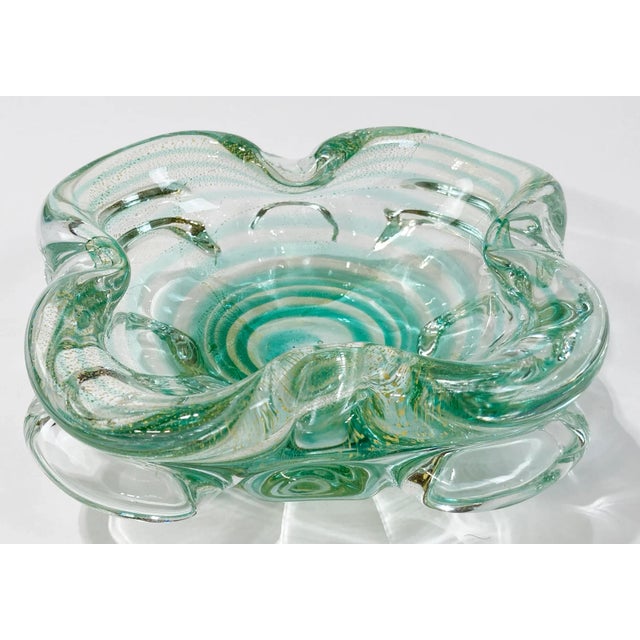 Mid-Century Modern Vintage Murano Style Green Swirl Catchall Dish or Ashtray For Sale - Image 3 of 10