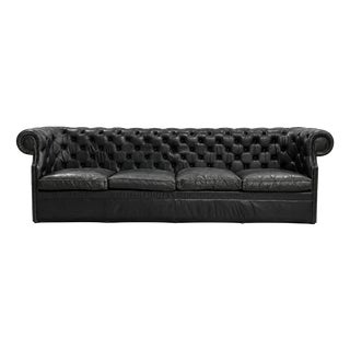 Vintage Chesterfield Black Leather Sofa, 1980s For Sale