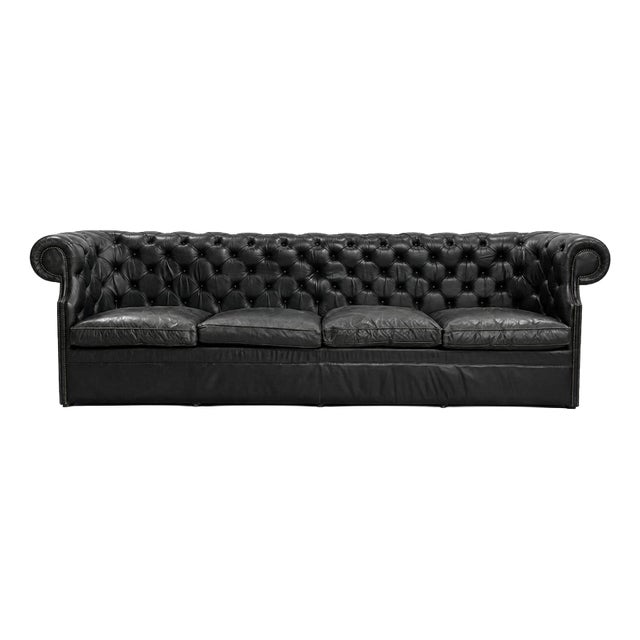 Vintage Chesterfield Black Leather Sofa, 1980s For Sale