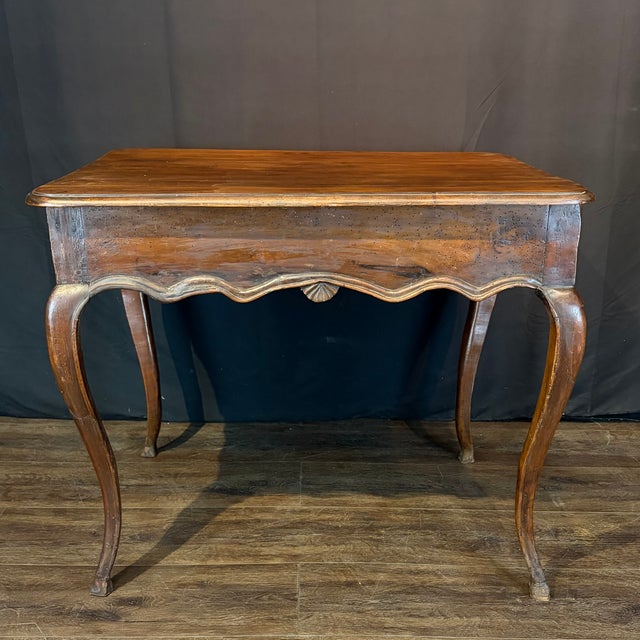French 19th Century French Louis XV Walnut Side Table or Writing Desk With Large Drawer For Sale - Image 3 of 9