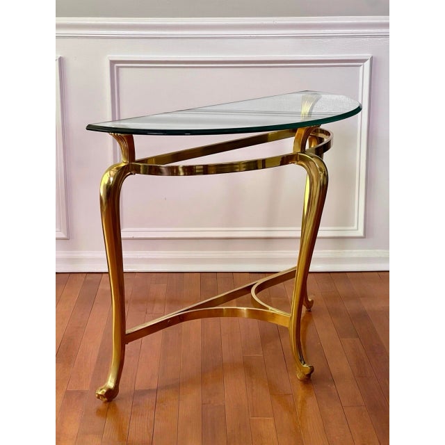 Maison Jansen 1970s Regency Demilune Solid Brass and Glass Console Table For Sale - Image 4 of 15