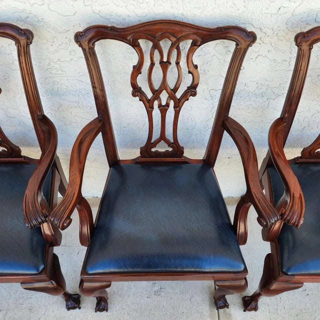 Early 21st Century Councill Chippendale Mahogany & Leather Dining Chairs Set of 4 For Sale - Image 5 of 18