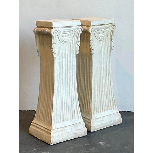 Vintage Swag Plaster Pedestals - A Pair For Sale In West Palm - Image 6 of 12