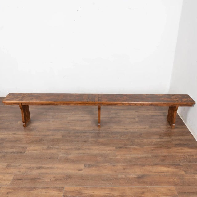 Rustic 19th Century Rustic Long Pine Backless Bench From Hungary For Sale - Image 3 of 17