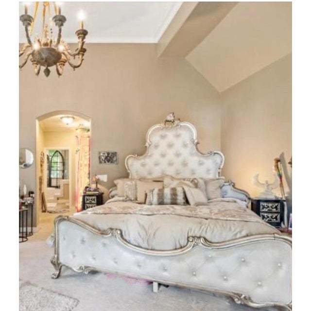 Cream Champagne Panel Bed by Michael Amini - Platine De Royale Antique Platinum For Sale - Image 8 of 12