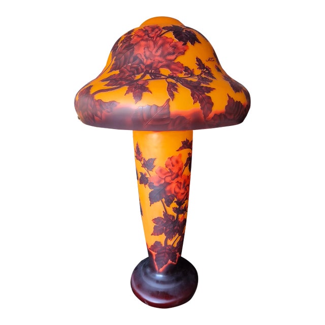 Large Art Nouveau Style Cameo Glass "Mushroom" Table Lamp – After Émile Gallé (Jg) For Sale