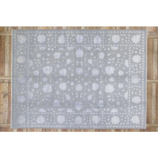 Gray Silk and Wool Oushak Style Rug - 09'00 X 12'02 For Sale - Image 8 of 9