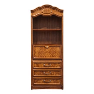 Drexel Furniture Italian Provincial Burled Walnut 31" Secretary Bookcase / Wall Unit 530-810 For Sale