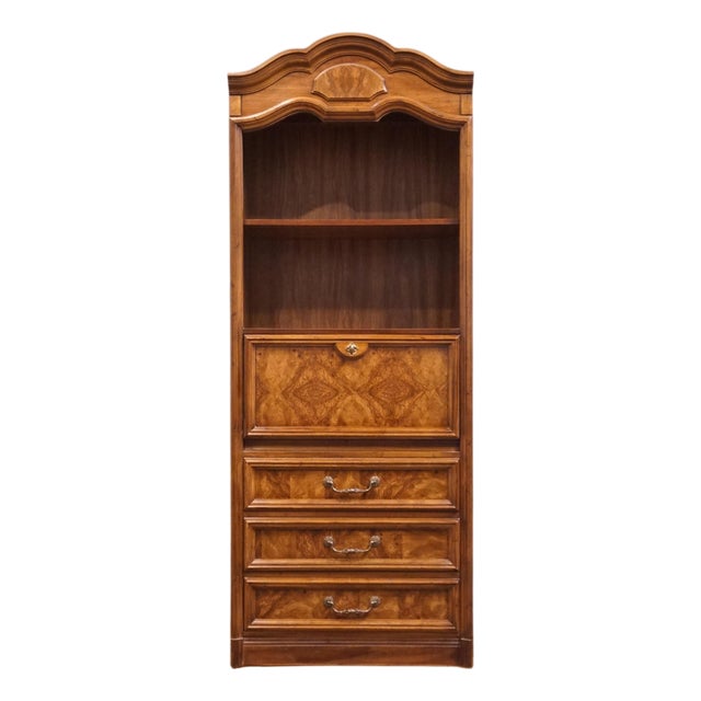 Drexel Furniture Italian Provincial Burled Walnut 31" Secretary Bookcase / Wall Unit 530-810 For Sale