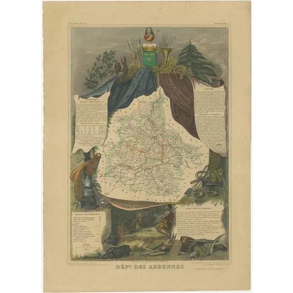 Antique map titled 'Dépt. des Ardennes'. Map of the French department of Ardennes, France. Part of France's important...