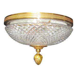 Cut Crystal and Gilt Bronze Flush Mount Ceiling Light