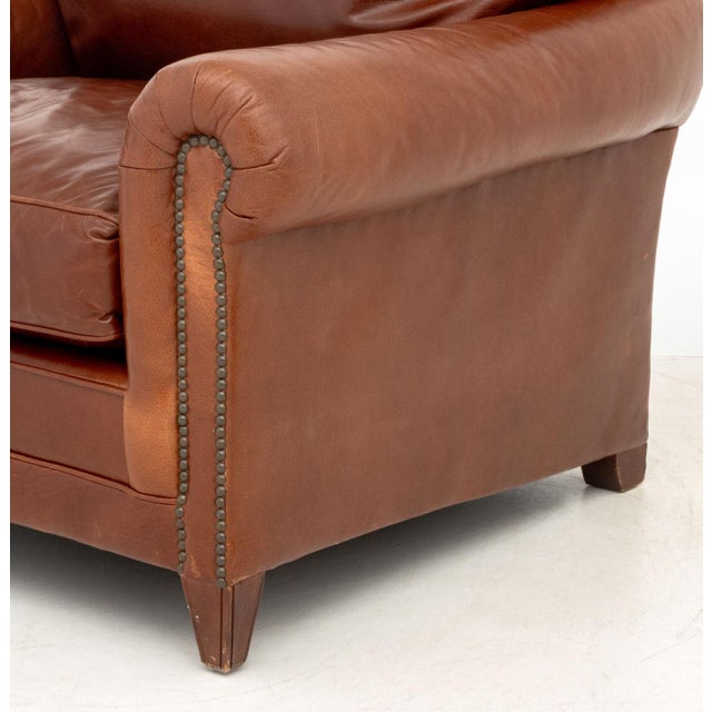 Brown Ralph Lauren Leather Club Armchair & Ottoman For Sale - Image 8 of 12