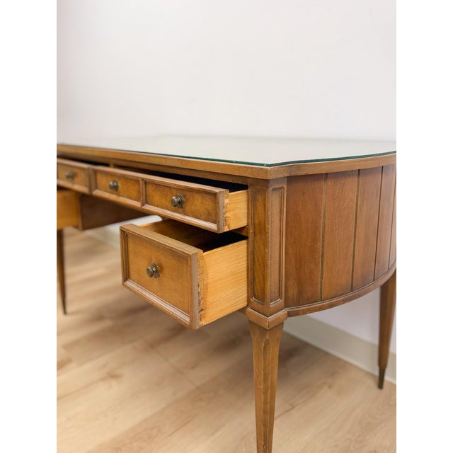 Wood American of Martinsville Vintage MCM Desk W/ Glass Top Four Drawers Transitional For Sale - Image 7 of 18