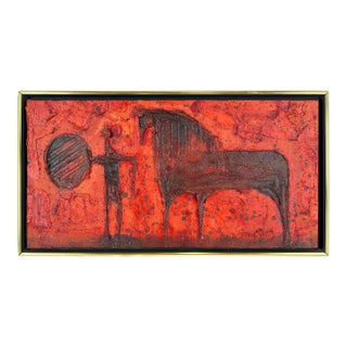 Warrior and His Horse Original Oil and Clay on Canvas For Sale