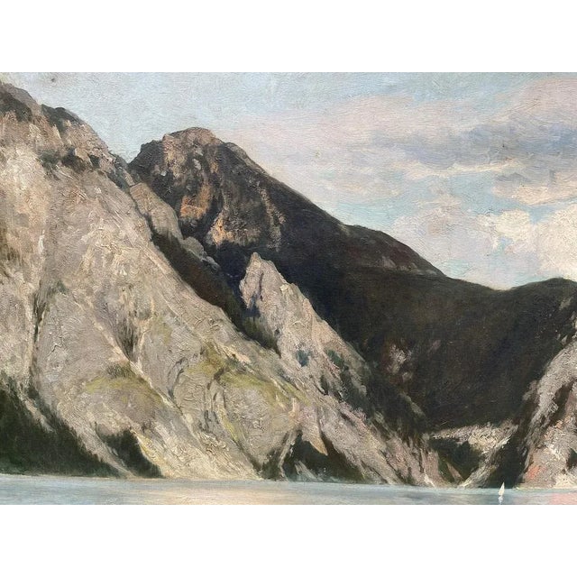 Adolf Kaufmann, Landscape, Mountain Lake, 19th Century, Oil Painting on Canvas For Sale - Image 4 of 8