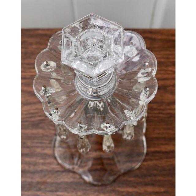 1970s Vintage Art Nouveau Style Pair of Crystal Candlesticks W/Hanging Prisms For Sale - Image 5 of 12