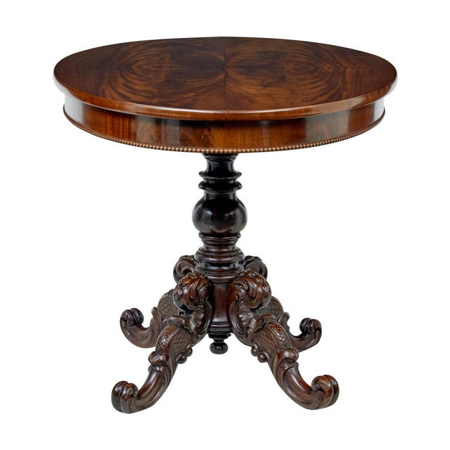 19th century scandinavian hand carved center table circa 1880. beautiful quality swedish center table, quarter veneered...