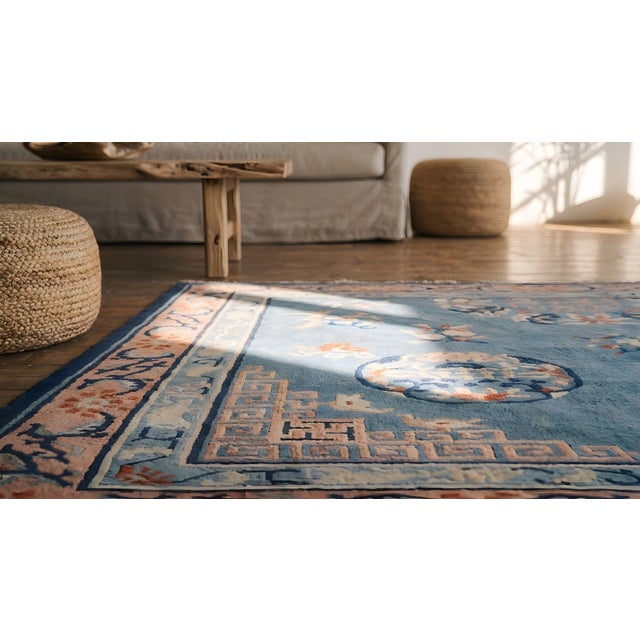 Cornflower Blue Antique Chinese Peking Rug For Sale - Image 8 of 10
