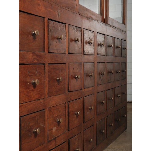 Mid 20th Century Apothecary Cabinet With Glass Doors and 32 Drawers Display Cupboard For Sale - Image 5 of 6