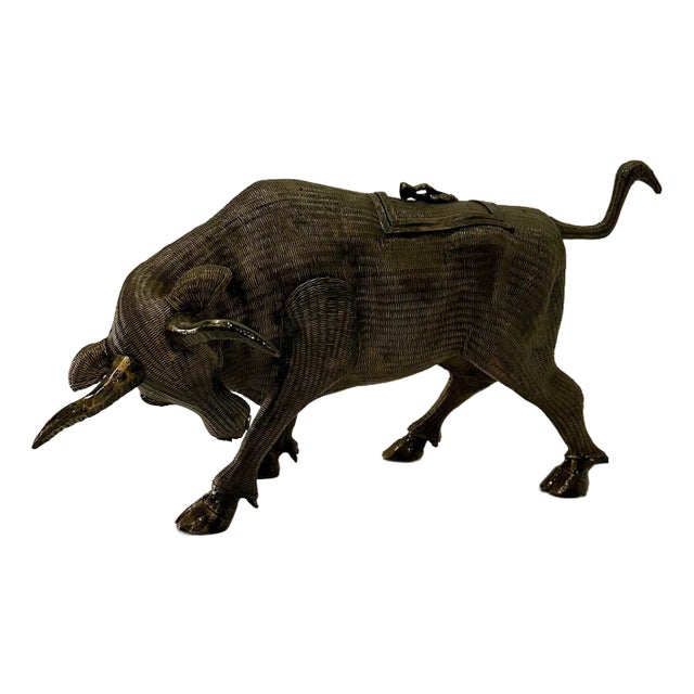 Decorative Rattan Box in Shape of Bull For Sale