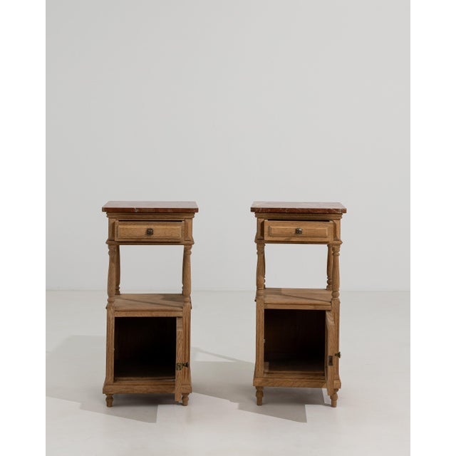 Pair Of Oak Side Tables With Marble Tops For Sale In Greensboro - Image 6 of 9