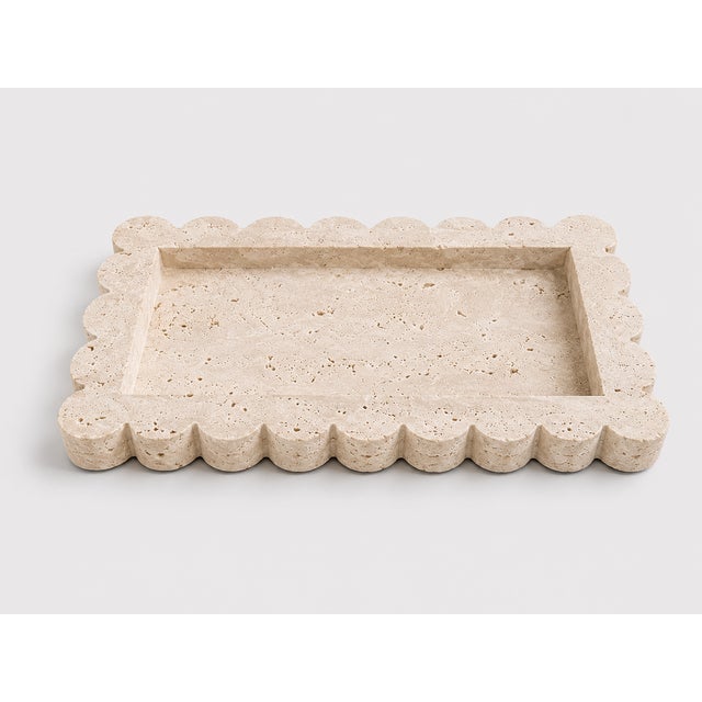 Contemporary Scalloped Travertine Marble Tray For Sale - Image 3 of 6
