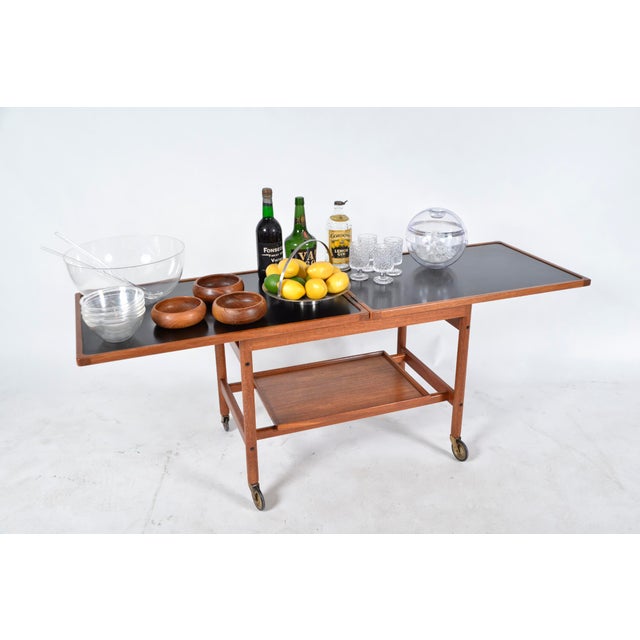Mid-Century Modern Teak Extending Serving Table Drinks Cart Trolley by Kurt Østervig for Jason Møbler, Denmark, 1960s For Sale - Image 3 of 18