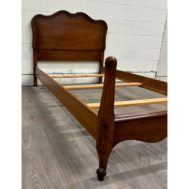 Late 20th Century Vintage Twin Size French Provincial Country French Style Walnut Bedframe For Sale - Image 5 of 11