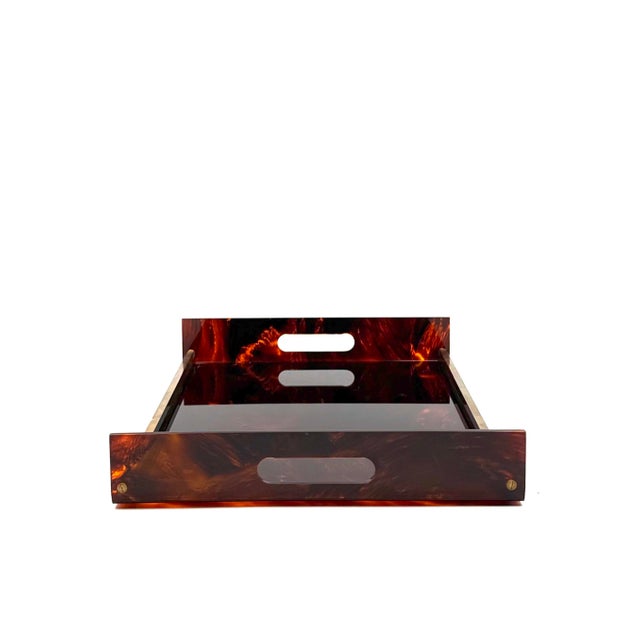 1970s Hollywood Regency Brass and Tortoiseshell Lucite Tray, Italy 1970s For Sale - Image 5 of 10