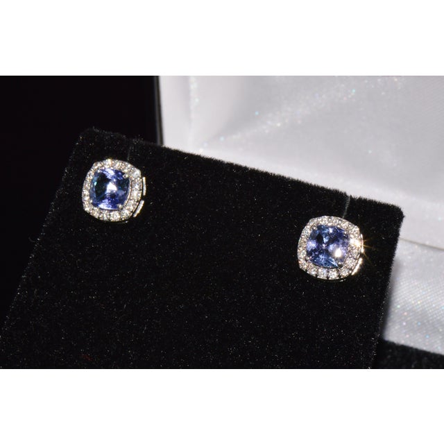 Metal Certified Natural 2.35cts vs F Diamond Tanzanite Halo Stud Earrings, A Pair For Sale - Image 7 of 11