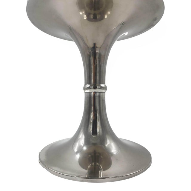 Beautiful Italian table lamp from the 1970s, silver metal hourglass base and original ivory acrylic shade with silver...