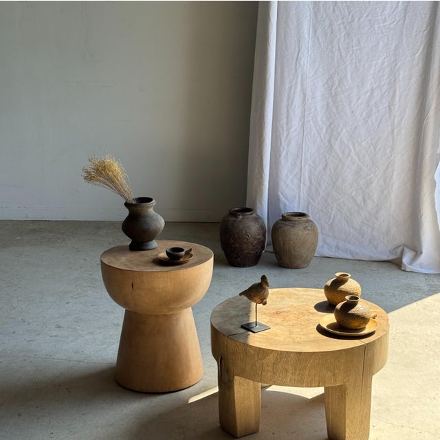 Side table, stool, modular furniture with a geometric shape, crafted from a single piece of solid mango wood. Ideal as a...