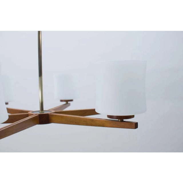 Wood Danish Teak and Opaline Glass Ceiling Lamp, 1960s For Sale - Image 7 of 13