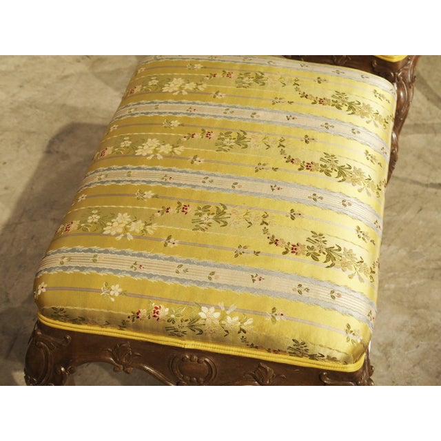 Pair of Well Carved French Louis XV Style Tabouret Stools With Silk Upholstery For Sale In Dallas - Image 6 of 13