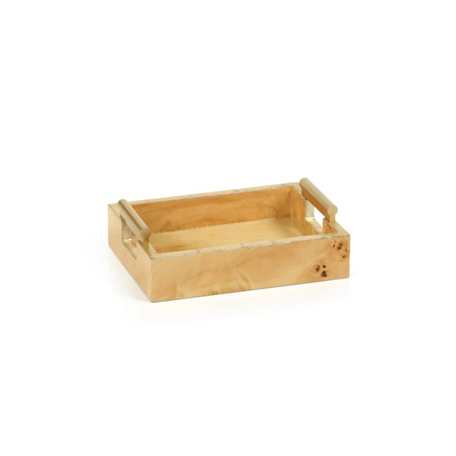 Contemporary Dubbo Burl Wood Rectangular Tray with Gold Handles, 9.5" x 5.5" For Sale - Image 3 of 3