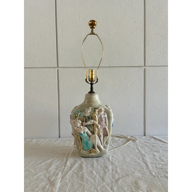 White Mid 20th Century Eugenio Pattarino Style Majolica Table Lamp For Sale - Image 8 of 15