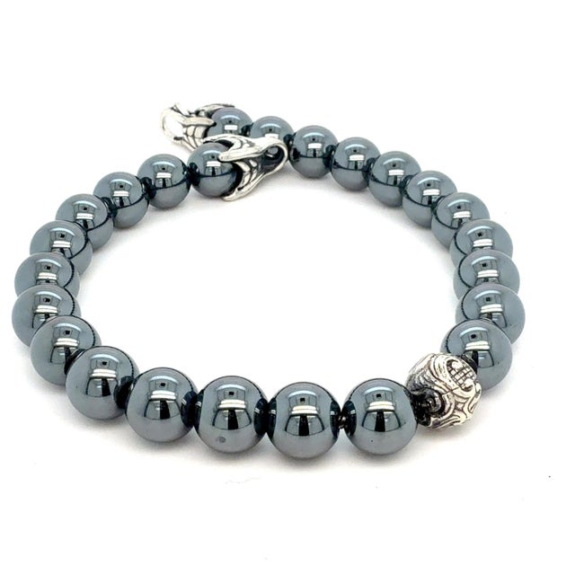1990s David Yurman Hematite Spiritual Beads Bracelet 8" 8 mm Silver Estate For Sale - Image 4 of 5