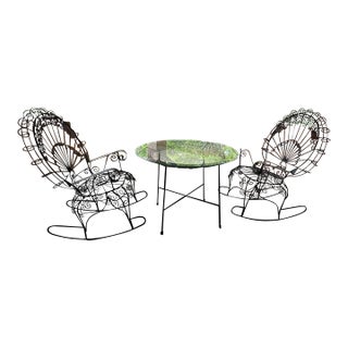Stunning Salterini 3 Piece Peacock Patio Set For Sale