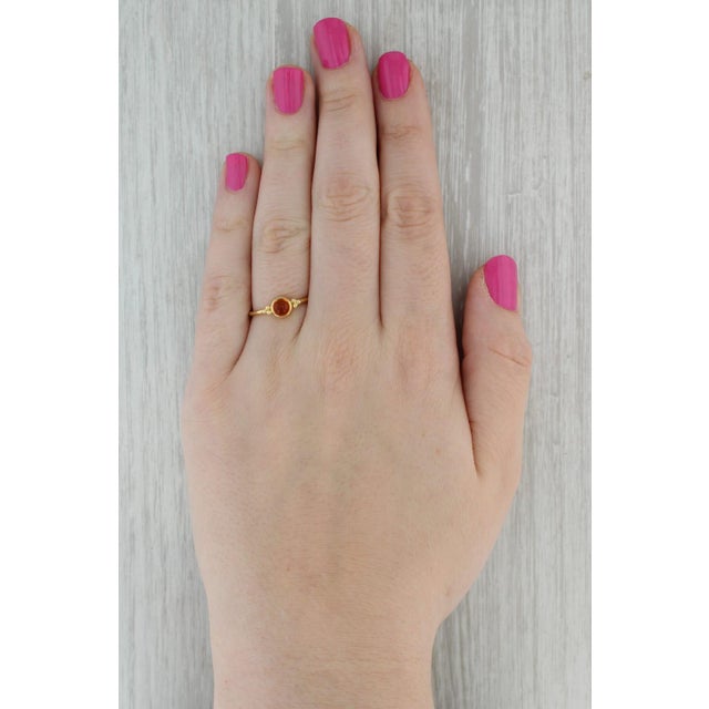 Gold Orange Citrine Solitaire Ring 18k Yellow Gold Size 8 Round Cabochon For Sale - Image 8 of 8