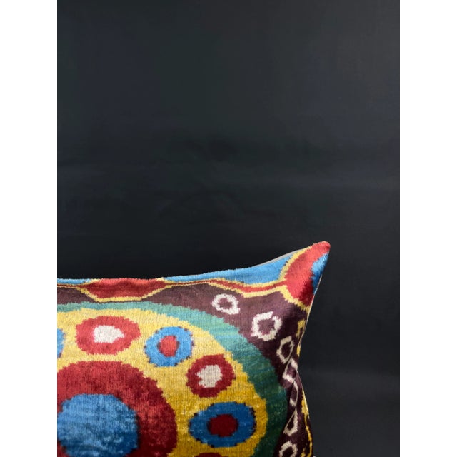 Traditional Multicolor Velvet Ikat Pillow Cover For Sale - Image 3 of 5