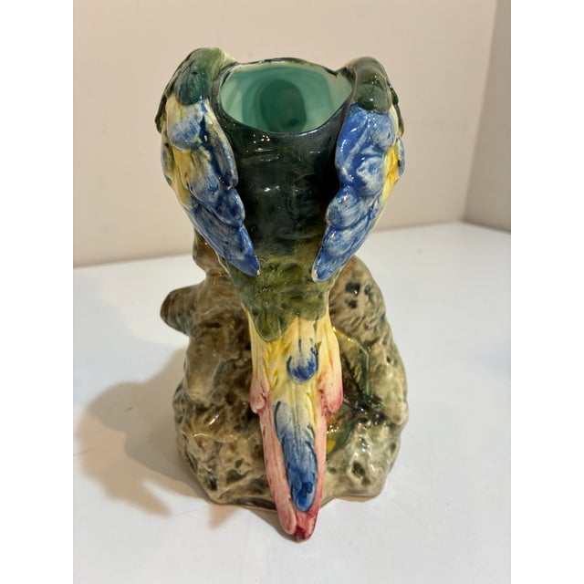 Mid-Century Italian Majolica Parrot Figurine Vase For Sale - Image 4 of 10