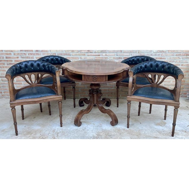 French Dining Armchairs in Leather and Walnut, 1950s, Set of 4 For Sale - Image 15 of 17