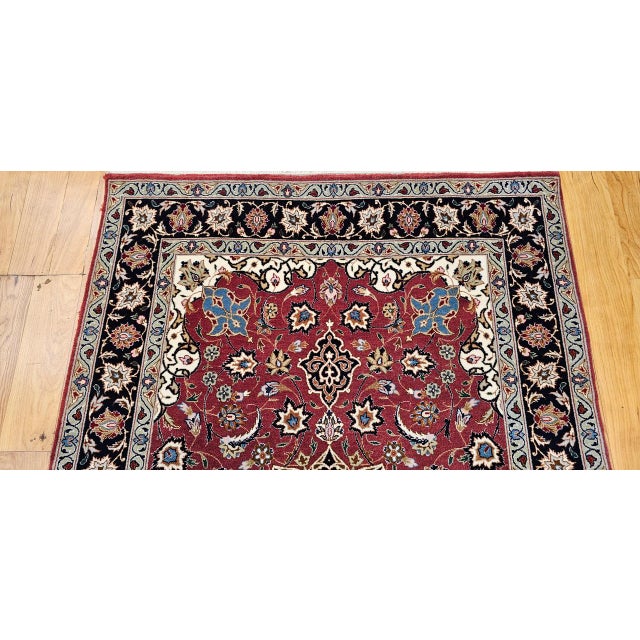 Vintage Persian Tabriz Area Rug, Hand-Knotted Wool & Silk, Floral Pattern, Pomegranate-Red & Navy, 3x5 For Sale - Image 15 of 18