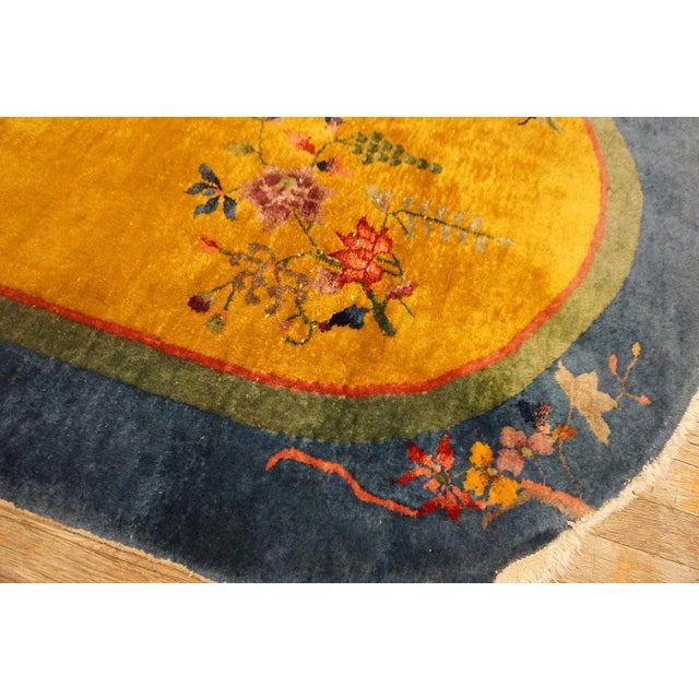 1920s 1920s Orange Floral Modern Antique Chinese Art Deco Carpet Oval Small Rug For Sale - Image 5 of 14