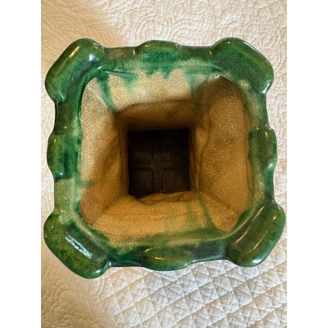 Ceramic Vintage Majolica Style Glazed Pottery Vase With Parrot For Sale - Image 7 of 9
