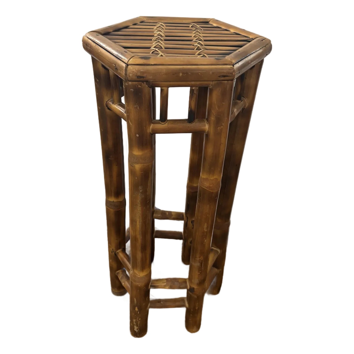 Mid Twentieth Century Slim Bamboo Rattan Tall Drink Table With Hexagon ...