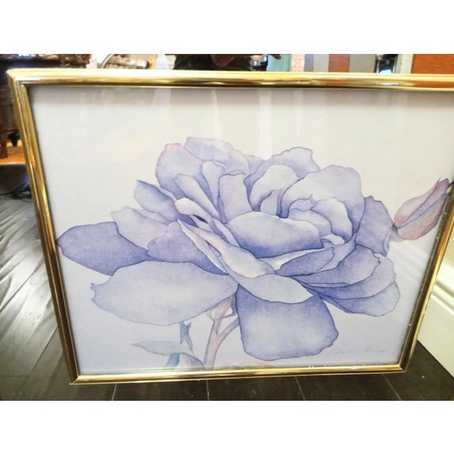 Vintage Mirrored Framed Floral Hollywood Regency Watercolor Prints Art Work- a Pair For Sale - Image 4 of 12