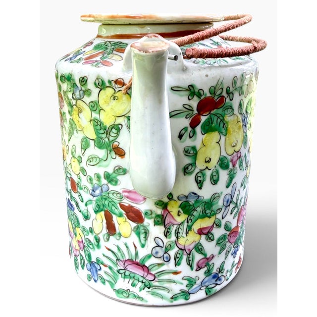 Antique Chinese Famille Rose Traveling Teapot With Fitted Warming Basket For Sale - Image 12 of 18