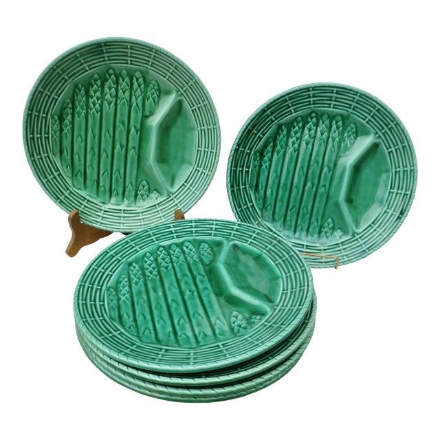 Sarreguemines Majolica Asparagus Plates- Set of 6 For Sale