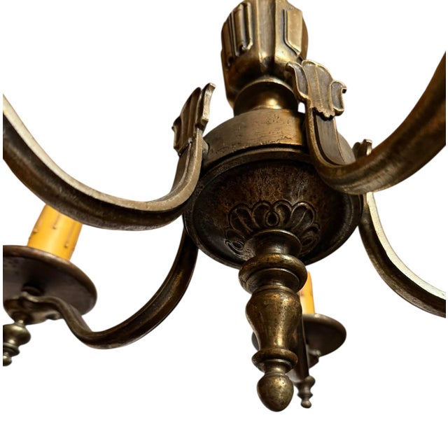 Vintage Five Light Pewter Patina Chandelier With Dragon Scrollwork For Sale - Image 4 of 9